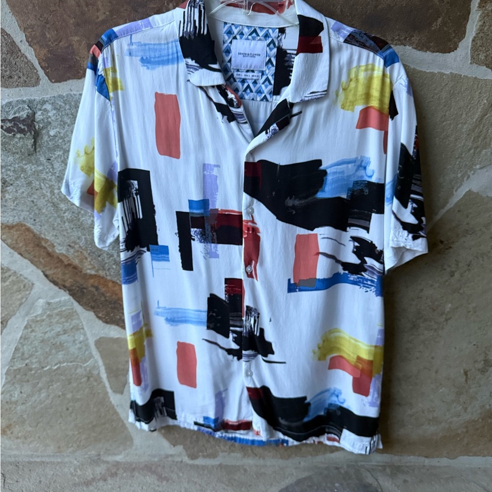 Denim & Flower Abstract Print Men's viscose Shirt